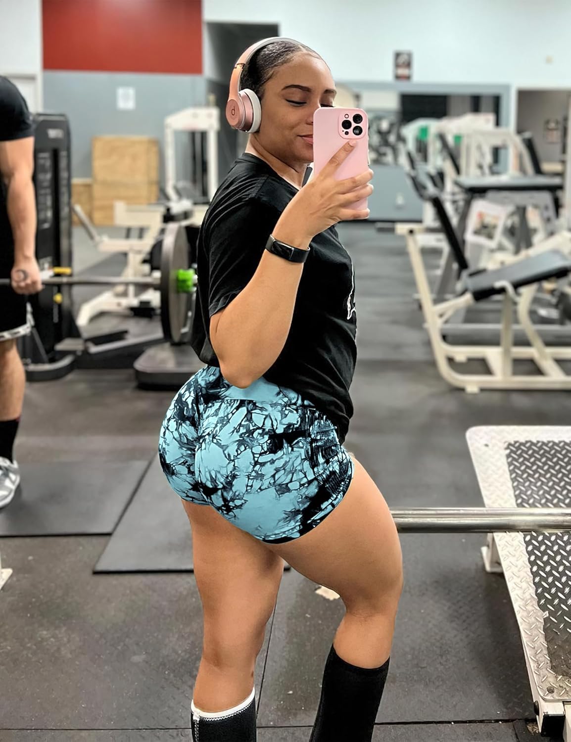 women's tie dye print high waist sports gym shorts