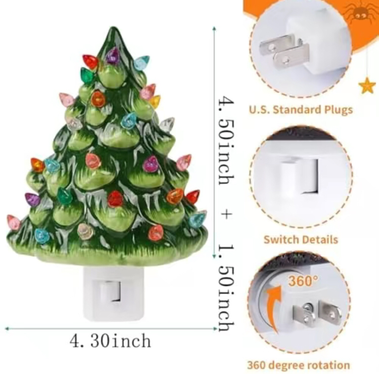 360° Rotating Plug Resin Christmas Tree Night Light – Warm LED Holiday Décor for Kitchen, Bathroom & Bedroom