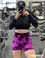 women's tie dye print high waist sports gym shorts