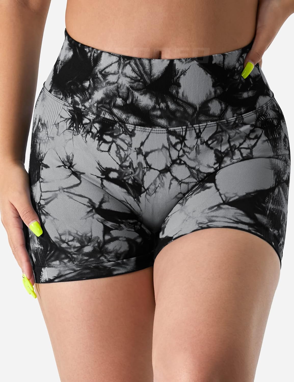women's tie dye print high waist sports gym shorts