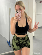 women's tie dye print high waist sports gym shorts