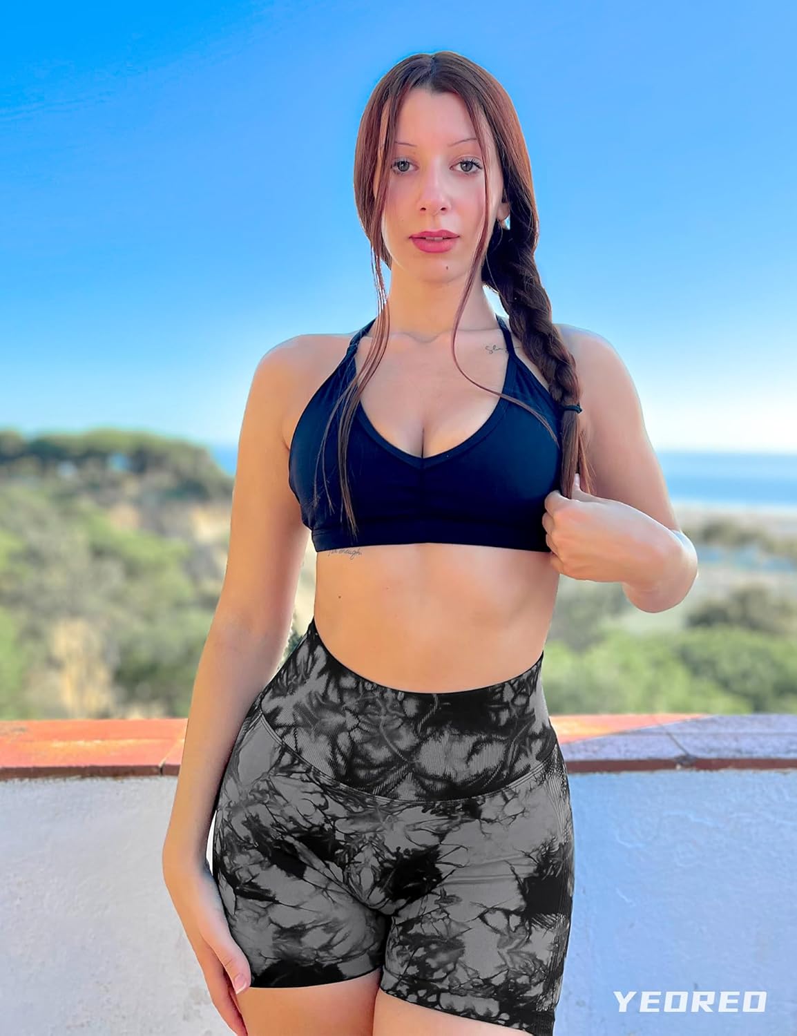 women's tie dye print high waist sports gym shorts