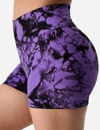 women's tie dye print high waist sports gym shorts