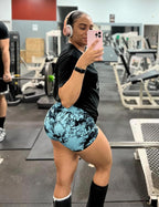 women's tie dye print high waist sports gym shorts