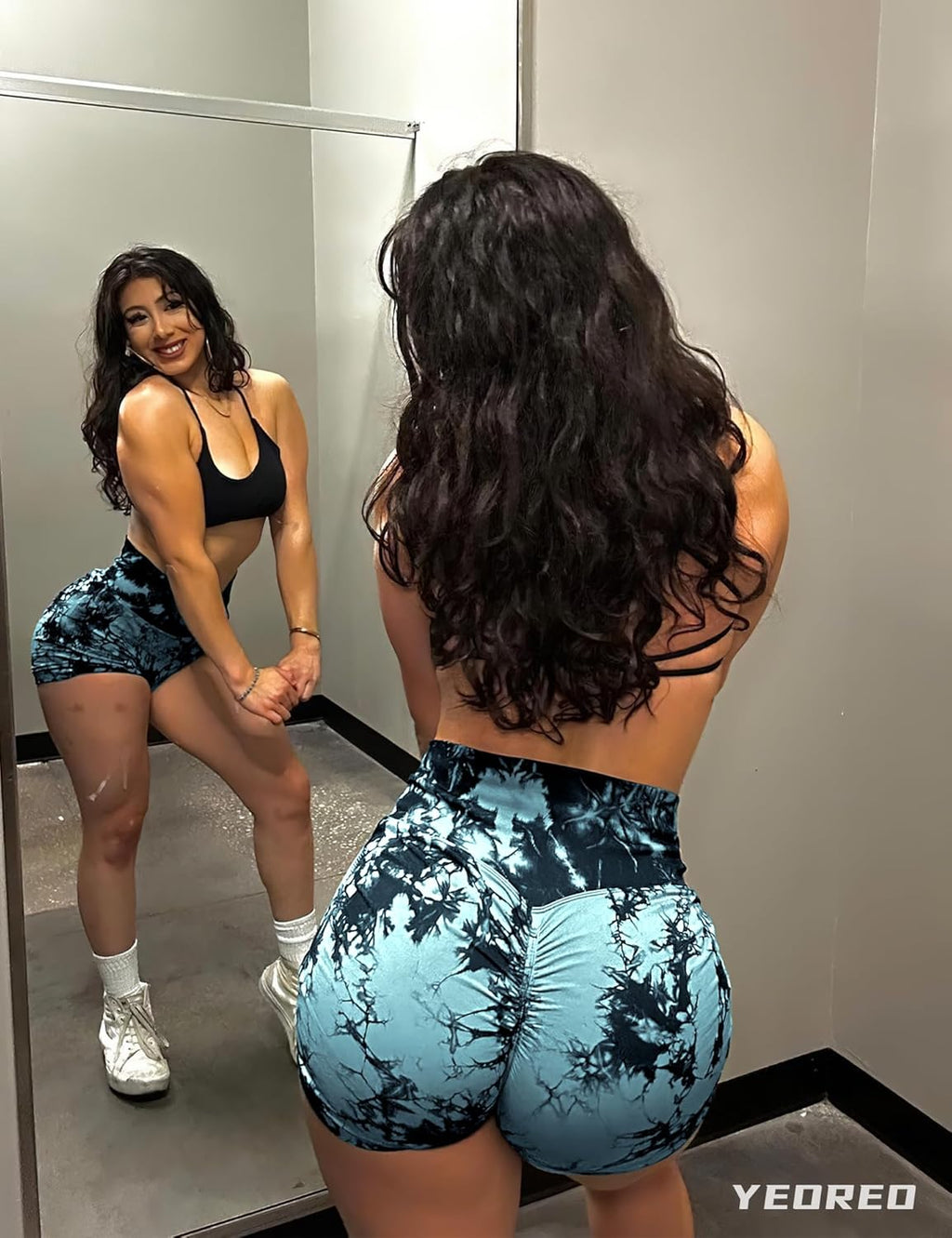 women's tie dye print high waist sports gym shorts