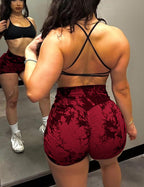 women's tie dye print high waist sports gym shorts