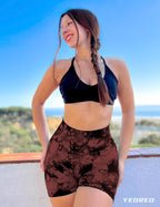 women's tie dye print high waist sports gym shorts