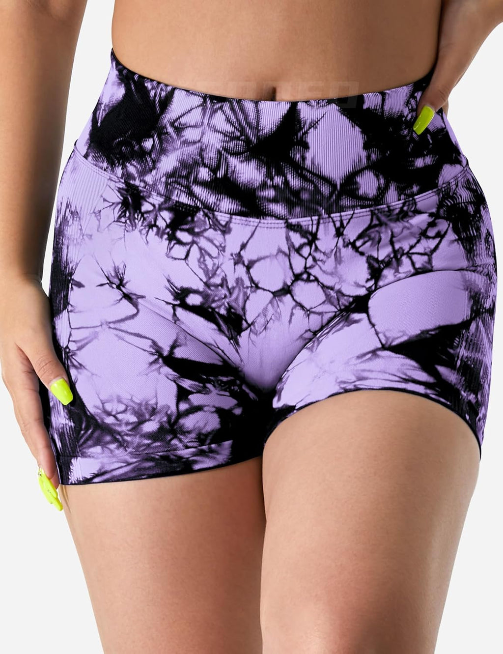 women's tie dye print high waist sports gym shorts