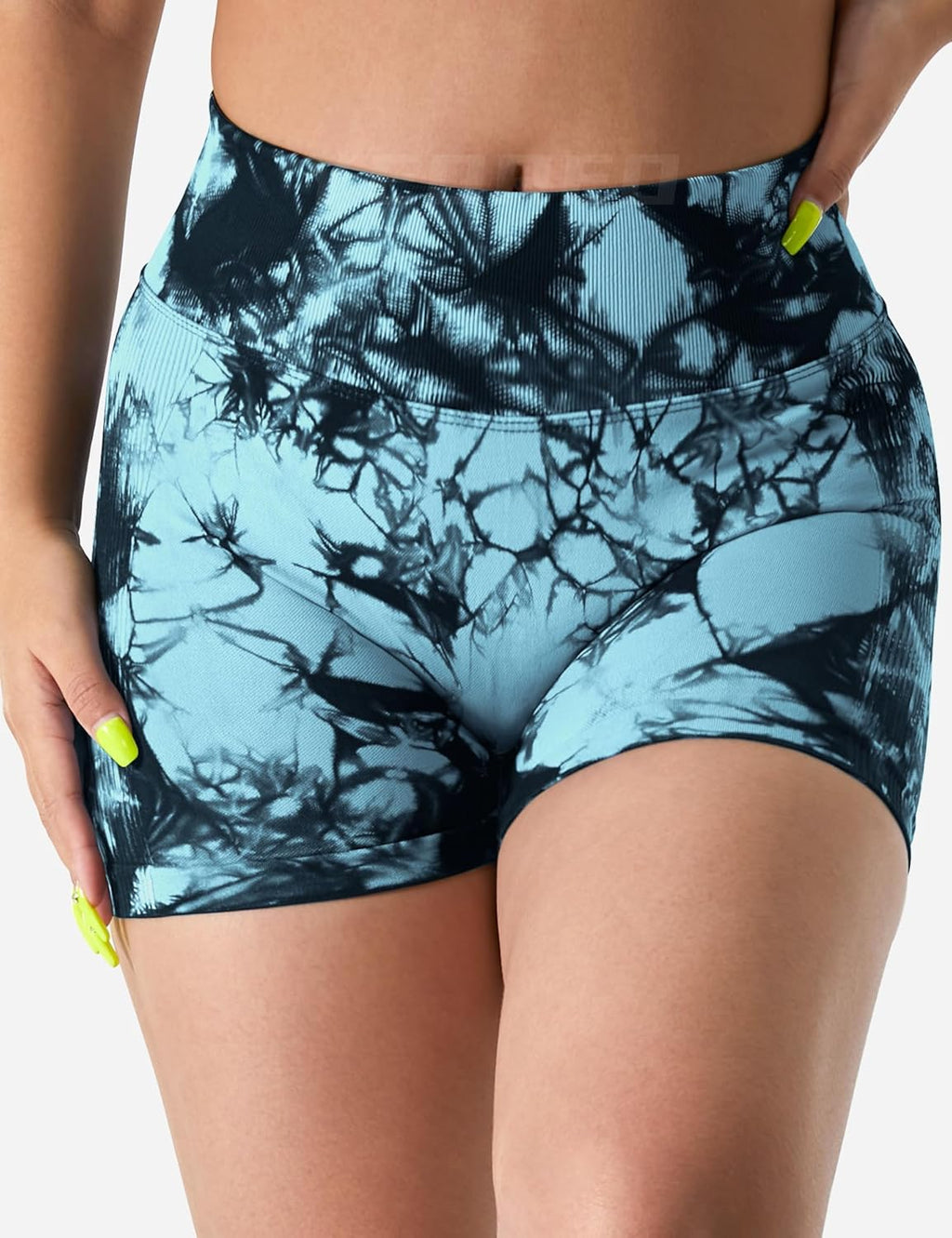 women's tie dye print high waist sports gym shorts