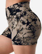 women's tie dye print high waist sports gym shorts