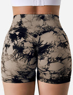 women's tie dye print high waist sports gym shorts