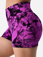 women's tie dye print high waist sports gym shorts