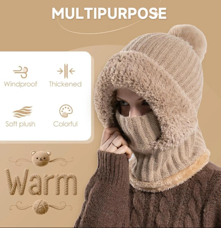 Knitted Scarf-Mask-Hood Combination